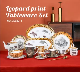 keramisk leopardprint bordservice sæt Elegant sort hvid og guld toner Elegant og moderne design Alsidig servering Holdbare materialer