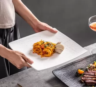 Firkantede porcelænstallerkener Engros, hvide cateringtallerkener Bulk