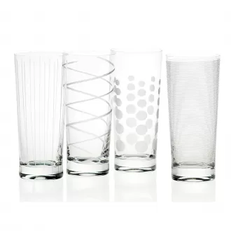 Crystal High Ball Tumbler Glasses, Cheers Sæt med 4 550 ml (19 fl oz) Sølv