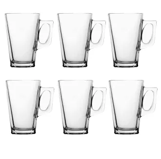 Sæt med 6 latteglas, 240 ml temperaturbestandig - stilfulde kaffe-/tekopper, cafékrus til varme drikke - ideel til is latte, espresso, cappuccino og varm chokolade - krus med håndtag