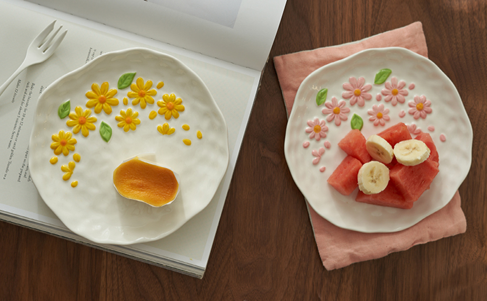 Handmade Irregular Embossed Floral Porcelain Plate Wholesale in China | Unique Artistic Tableware