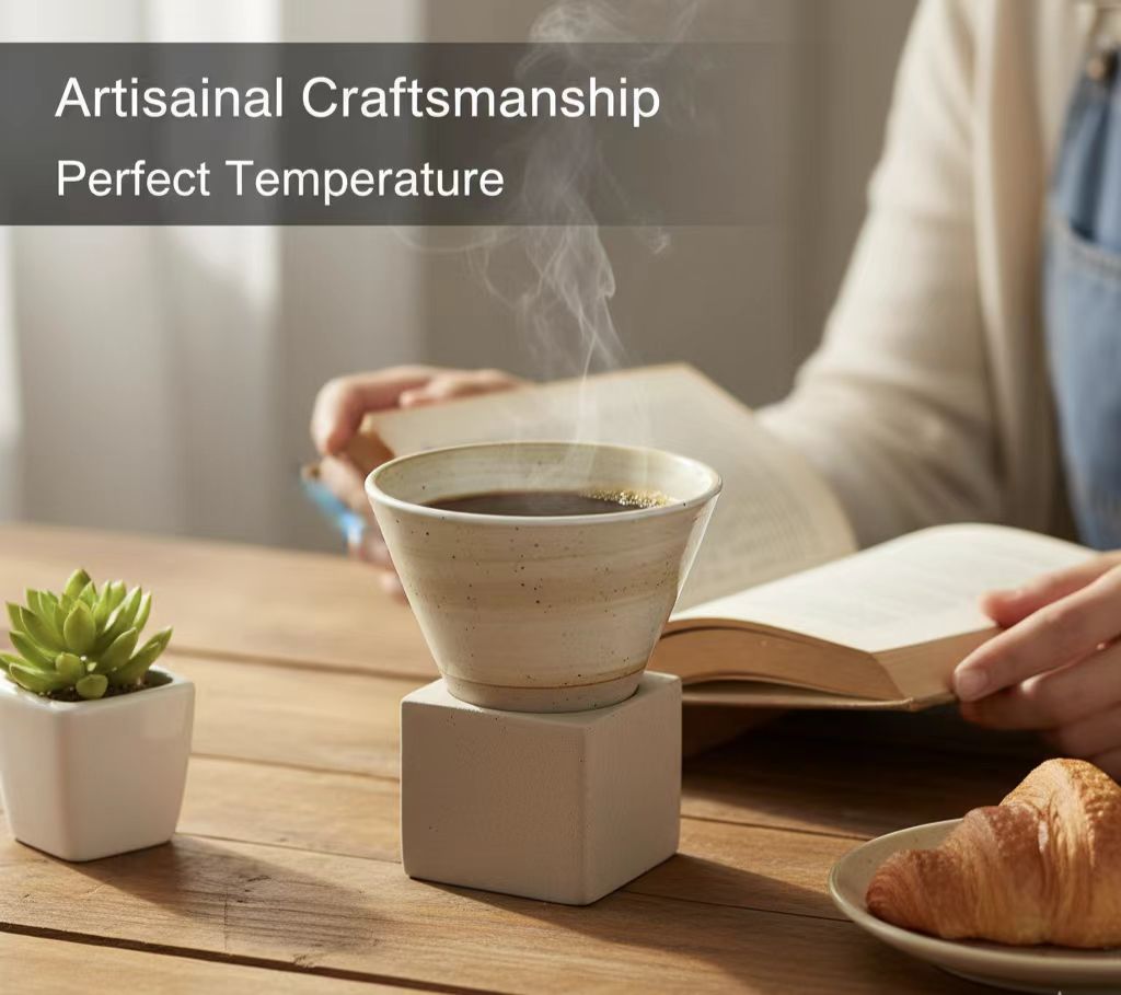 ベース付き円錐形セラミックエスプレッソカップ、漏斗粗いヴィンテージパーソナルティー陶器磁器マグ漏斗コーヒーカップ耐熱ラテカプチーノ三角錐形ホームオフィス用