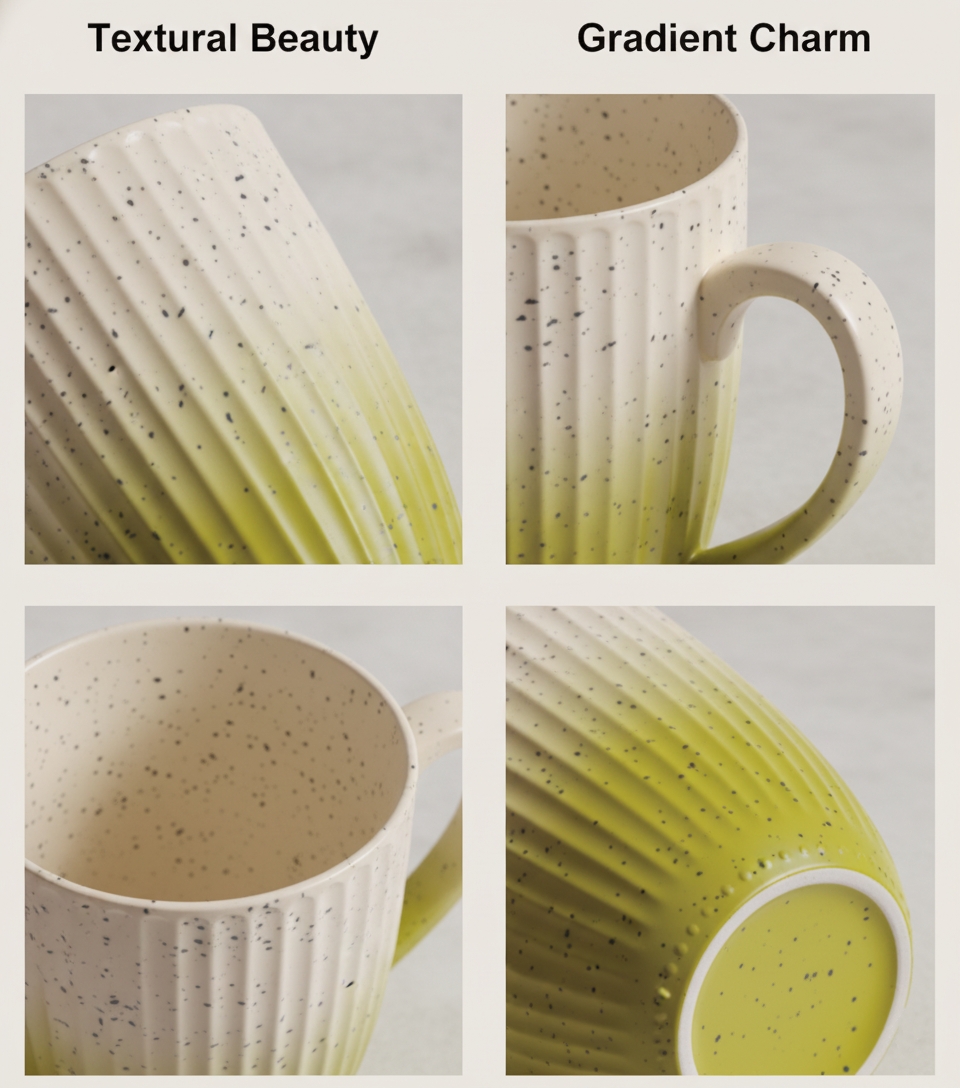 Porcelain Ribbed Coffee Mug Set , 20 Oz Large Coffee Mug, Ceramic Latte Cup with Handle, Modern Design Tea Cup for Coffee, Cocoa, Wedding, Housewarming Gift