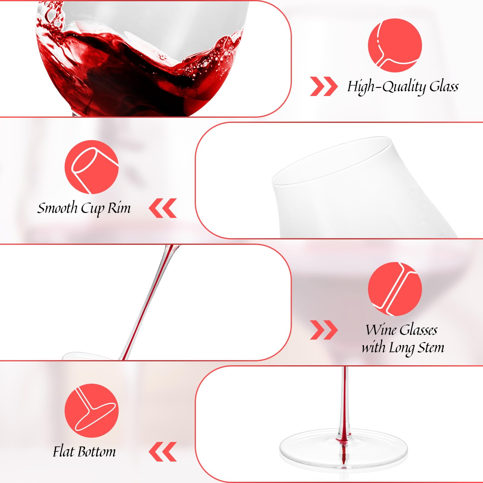 Набор бокалов для вина из 2 бокалов ручной выдувки хрусталя Бордо по 24,35 унции, тонкая оправа