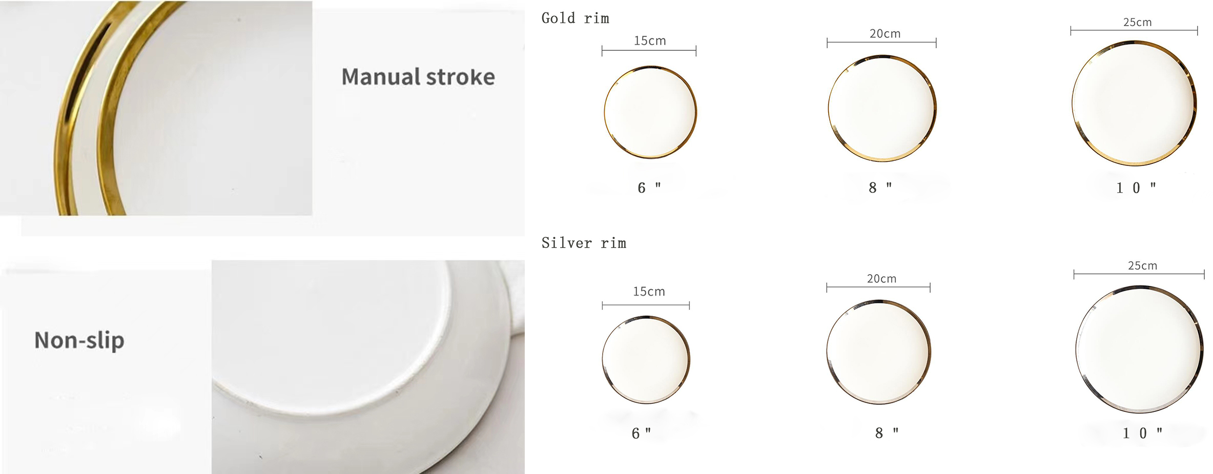 Luxury fine porcelain plates gold rim white ceramic plate