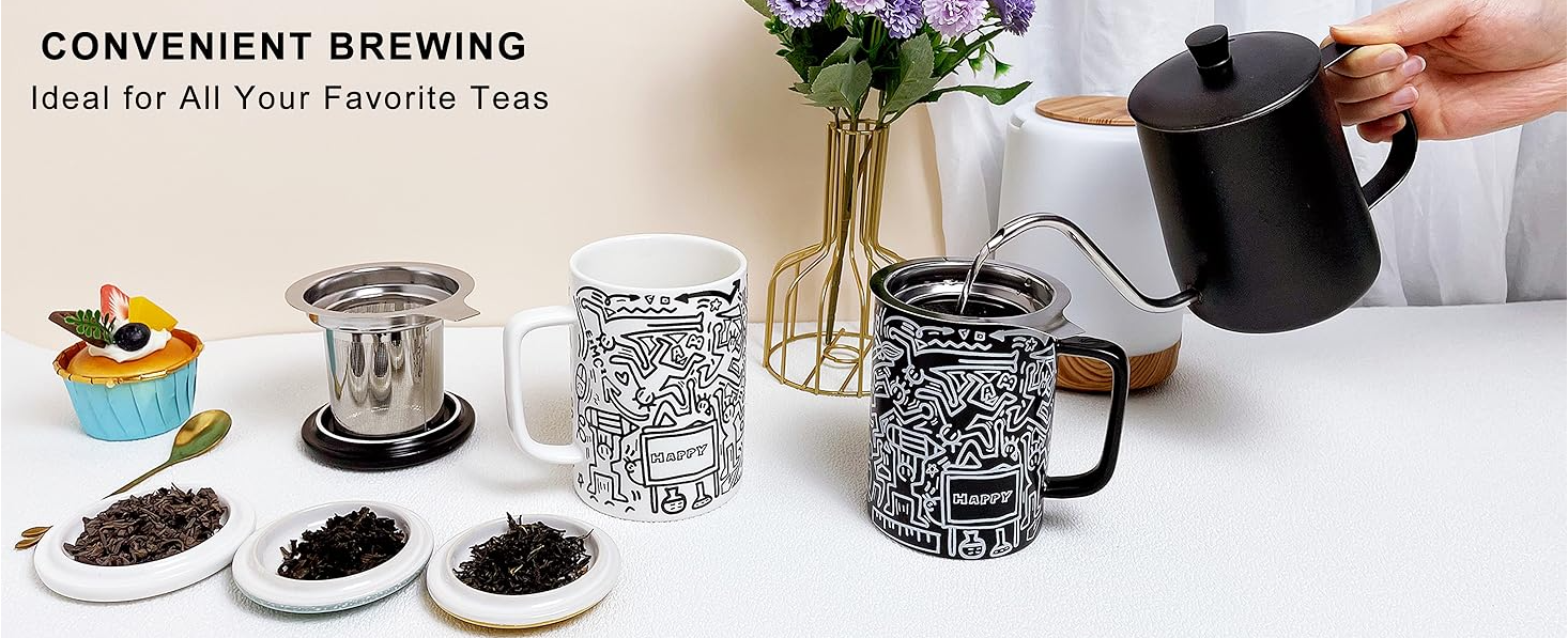 Doodle-Style Porcelain Tea Infuser Mugs – Wholesale Supplier in China