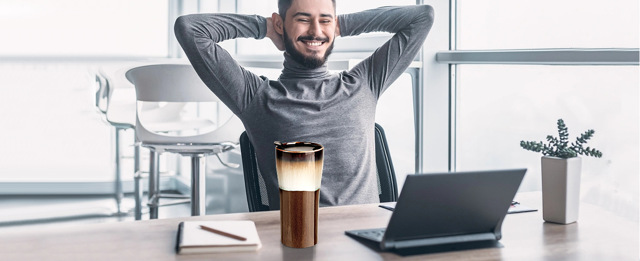 Double Wall Ceramic Travel Coffee Mug with Lid wholesale supplier in China