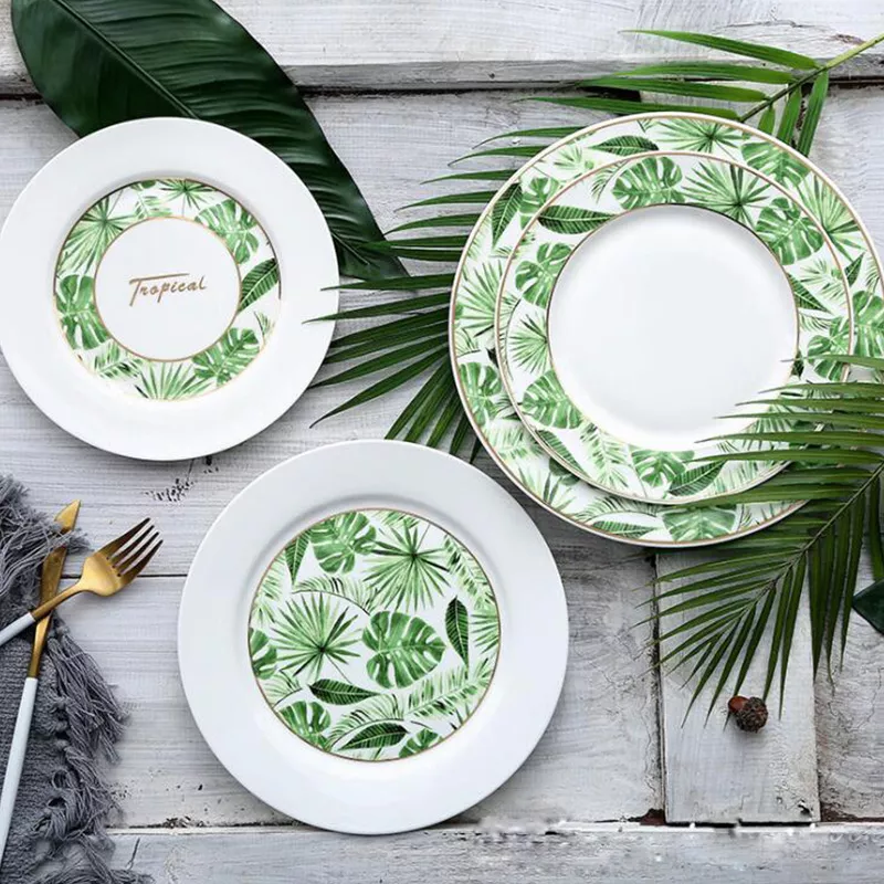 White and glazed ceramic plates set dinnerware