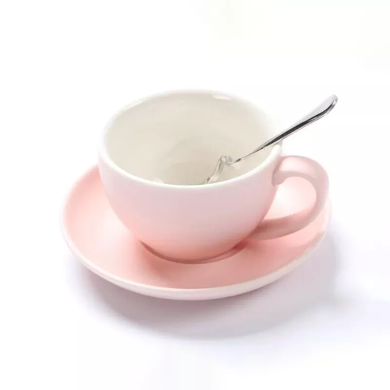 Custom logo color glaze  ceramic cups with plate