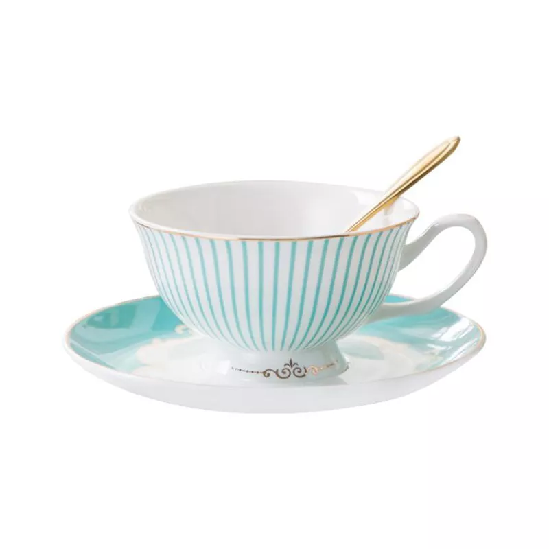 European gold rim color glazed coffee cup saucer