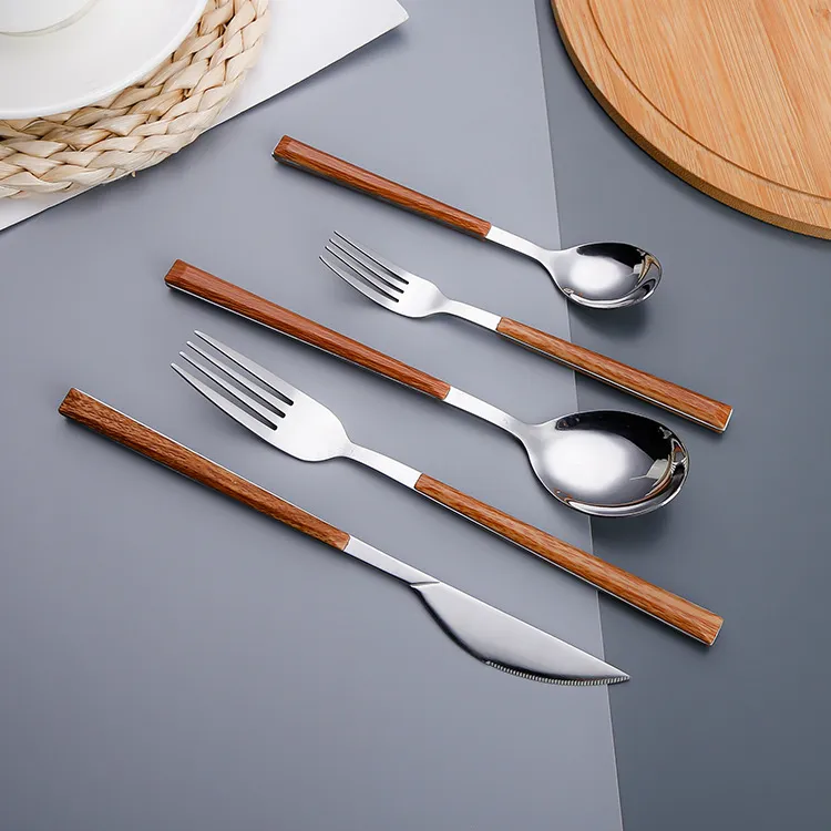 Wood Handle Fork Knife Spoon Set Wholesale