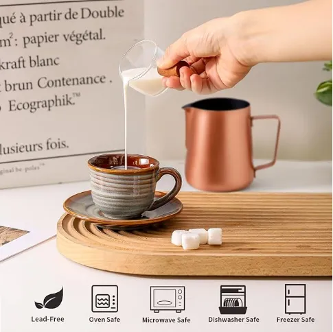 Espresso Ceramic Cups with Saucers 