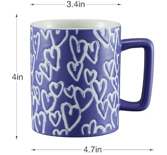 14oz/400ml Porcelain Coffee Cup with Heart Shaped Pattern Design Factory China