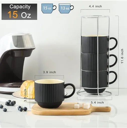 15 oz Large Porcelain Ribbed Latte Cup Set Wholesale