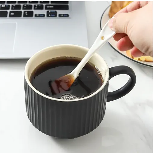 Large ribbed porcelain coffee mugs for cafes