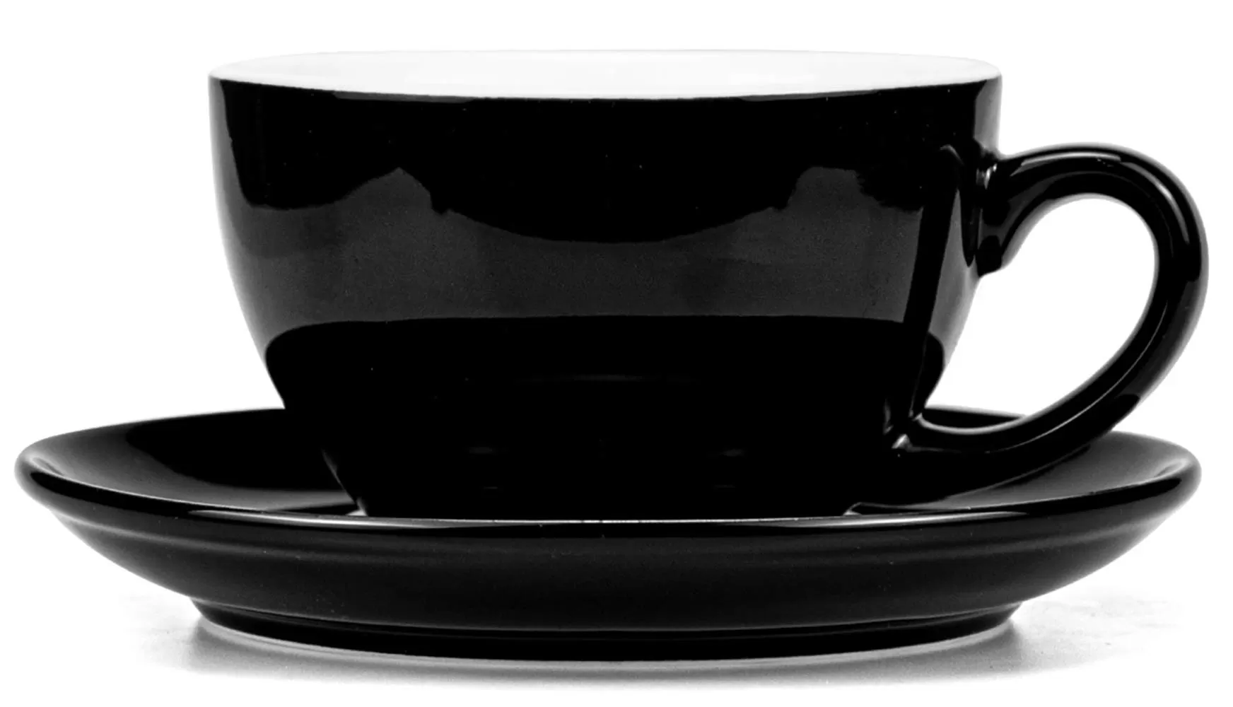 Ceramic Glossy Black Cappuccino Cups with Saucers factory