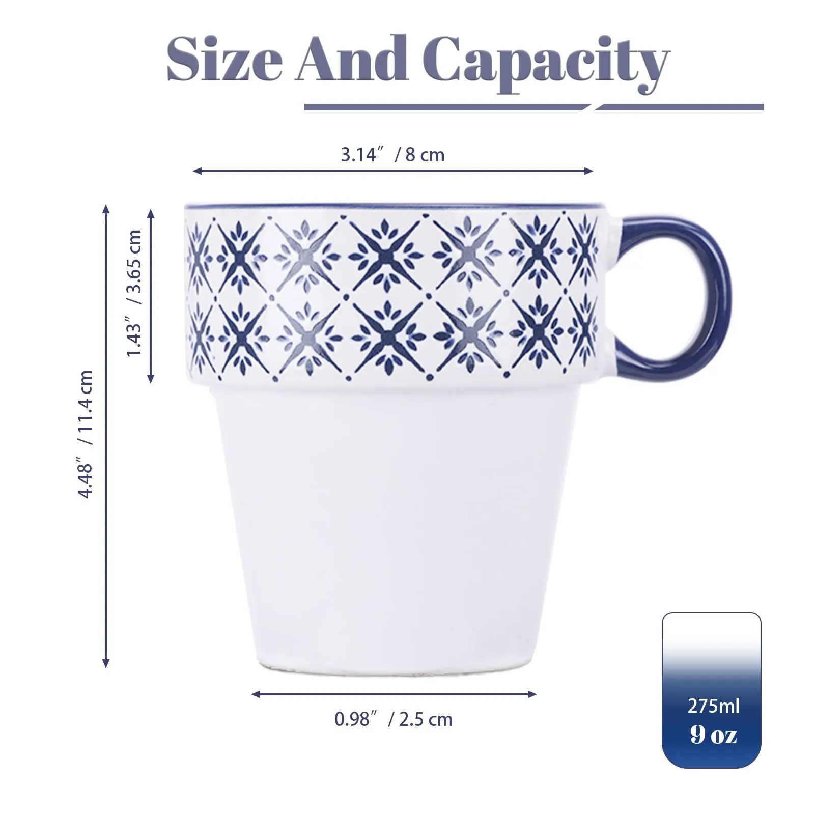 Blue Ceramic Coffee Cups with Handle