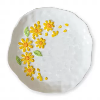 Handmade Irregular Embossed Floral Porcelain Plate for Snack, Dessert, Salad, Appetizer, 8 Inches Handpainted Small Ceramic Dinner Dish