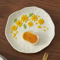 Handmade Irregular Embossed Floral Porcelain Plate Wholesale in China | Unique Artistic Tableware