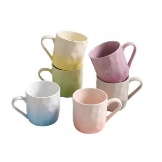 Porcelain Coffee Mugs Set of 6 with Hand Pinch Texture, Non-toxic, Rainbow, Colorful and Stylish Gift 13 OZ Ceramic Coffee Tea Milk Coco Mug