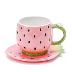 Charming Ceramic Strawberry Coffee Cup with Saucer Wholesale in China – Add a Touch of Whimsy to Your Drinkware Line