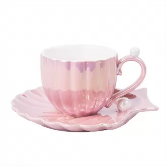 Mug Coffee Cup Pearl Shell Ceramic Exquisite Coffee Cup and Saucer Set for Afternoon Tea Cup 240ML Birthday Gift Home Decor (Pink)Mug Coffee Cup Pearl Shell Ceramic Exquisite Coffee Cup and Saucer Set for Afternoon Tea Cup 240ML Birthday Gift Home Decor (