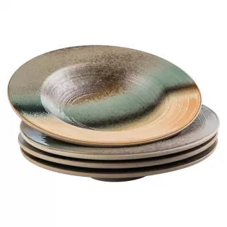 5.5 oz Ceramic Pasta Plates Set of 4,Wide Rim Soup Bowls for Gumbo Spaghetti Desert