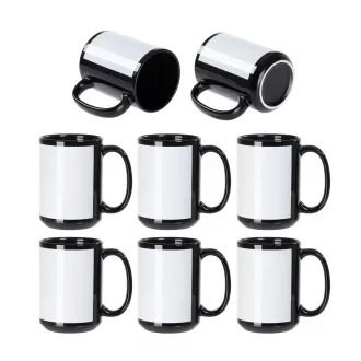 Sublimation Coffee Mugs Blanks Black with White Patch 15 OZ Ceramic Photo Mugs Cups Bulk for Cricut Mug Press Print