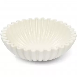 Large Ceramic Decorative Bowl, White Ceramic Fruit Bowl for Kitchen Counter, Key Bowls for Entryway Table, Modern Coffee Table Home Decor, Scalloped Handmade Artwork (White, 10 inches)