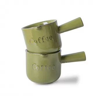 Green Ceramic Espresso Cups Set of 2, 3oz Porcelain Demitasse Mugs with Handle, Modern Style Coffee Cups, Dishwasher Safe, Compatible with Espresso Machine