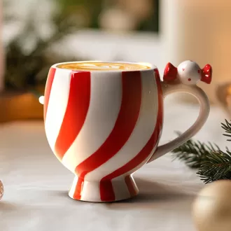 Ceramic Cute Bow Shape Christmas Mugs  Coffee Mug with Handle Unique Holiday Hot Cocoa Cup Perfect for Tea & Coffee Lovers (13 OZ)