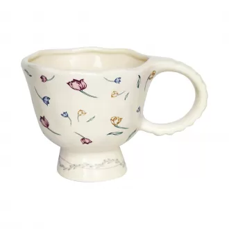 Ceramic Tea Cup with Sweet Daisy Pattern, 3.9-inch Tall Modern Floral Coffee Mug, Artistic Pearl Handle Design, Creative Gift (Mixed Tulips)