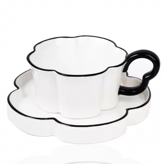 Ceramic Hand Crafted Flower Coffee Cup Tea Cup and Saucer Set  for Mother's Day Thanksgiving Wedding Birthday Gift for Women, 8.4 Oz-White