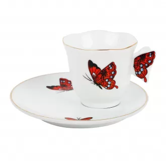Ceramic Butterfly Design Cup and Saucer Set - Mini Coffee Mug with Plate Tea Set