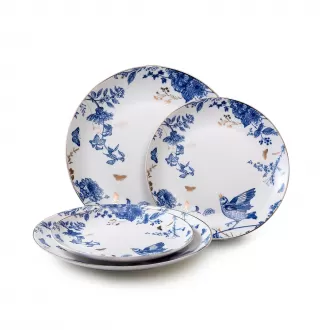 Porcelain Dinnerware Floral Plates Ceramic 8 Inch & 10 Inch Ceramic Plates Set of 4, Dessert Plate Blue and White, Salad Plate Set for Kitchen, Dinner Plate for Cake Snacks Side Dish