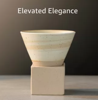 Conical Ceramic Espresso Cup with Base,funnel Coarse Vintage Personal Tea Pottery Porcelain Mug Funnel Coffee Cup  Heat Resistant Latte Cappuccino Triangular Cone Shape for Home Office