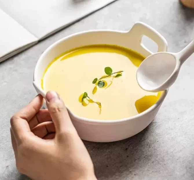 custom double handled ceramic bowl OEM