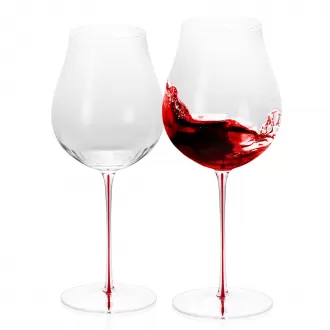 Wine Glasses Set of 2, 24.35 oz Hand Blown Crystal Bordeaux Wine Glasses, Thin Rim & Long Stem, Perfect for Red & White, Daily Use, Wedding or Birthday Gift with Gift Box, Burgundy Red
