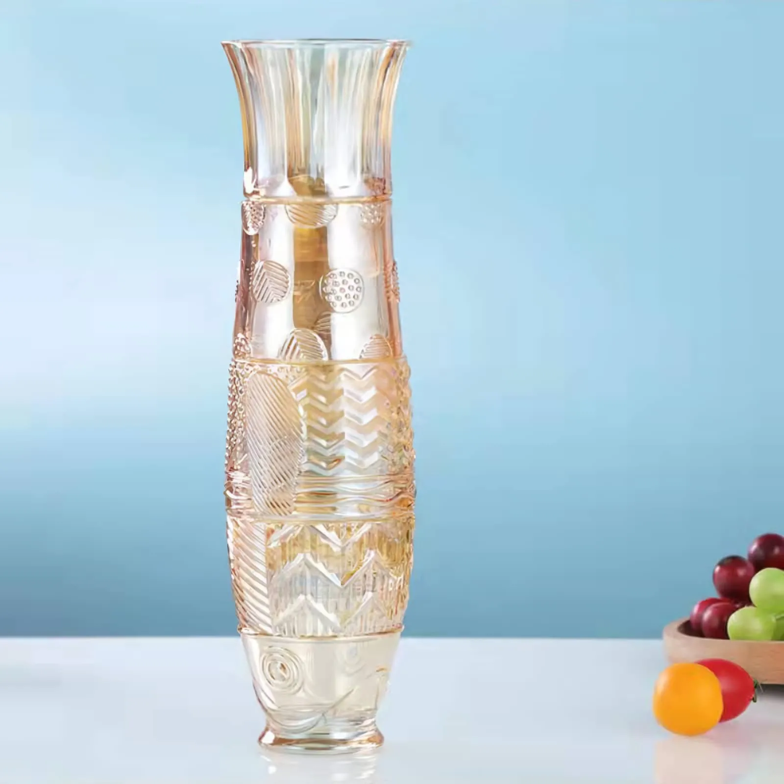 Koi Fish Stackable Glass Cups, Set of 4, 9.0 fl oz, Amber, Decorative Drinking Glasses