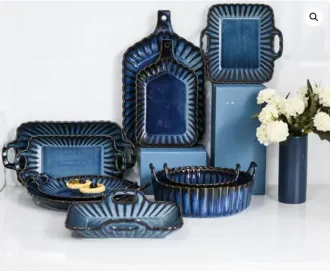 Reactive Glaze Ceramic Plates and Bowls,Wholesale Blue Dinner Set