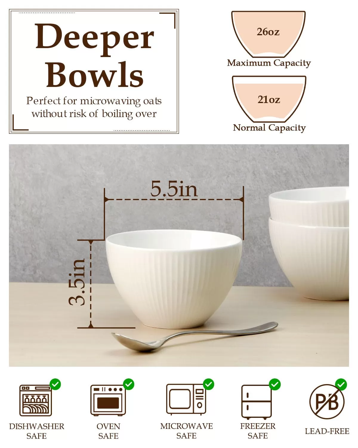25 Unzen tiefe Keramik -Müsli -Schüssel