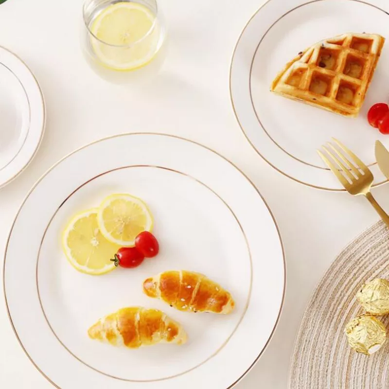 Round Golden Rim White Ceramic Tajera Plate Set al por mayor