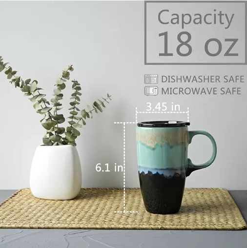 Taza de café de viaje de cerámica con mango y tapa al por mayor