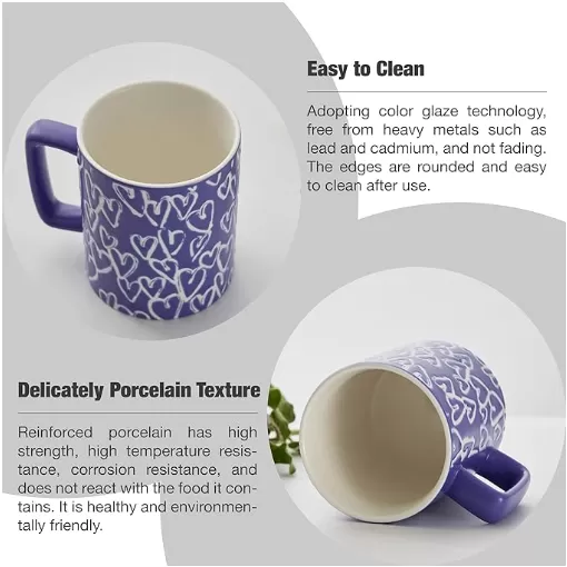 Taza de café de porcelana con diseño de patrones en forma de corazón