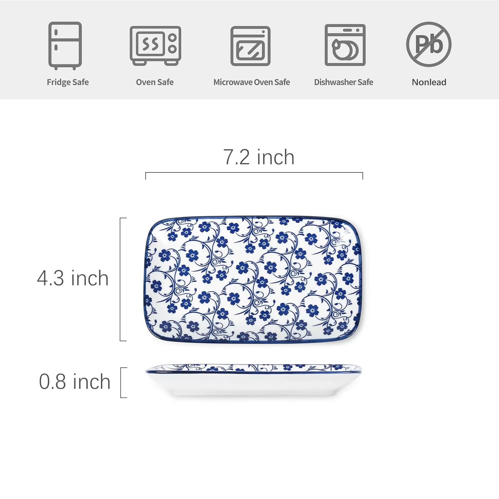 Platos de cerámica de ensalada rectangular azul vintage