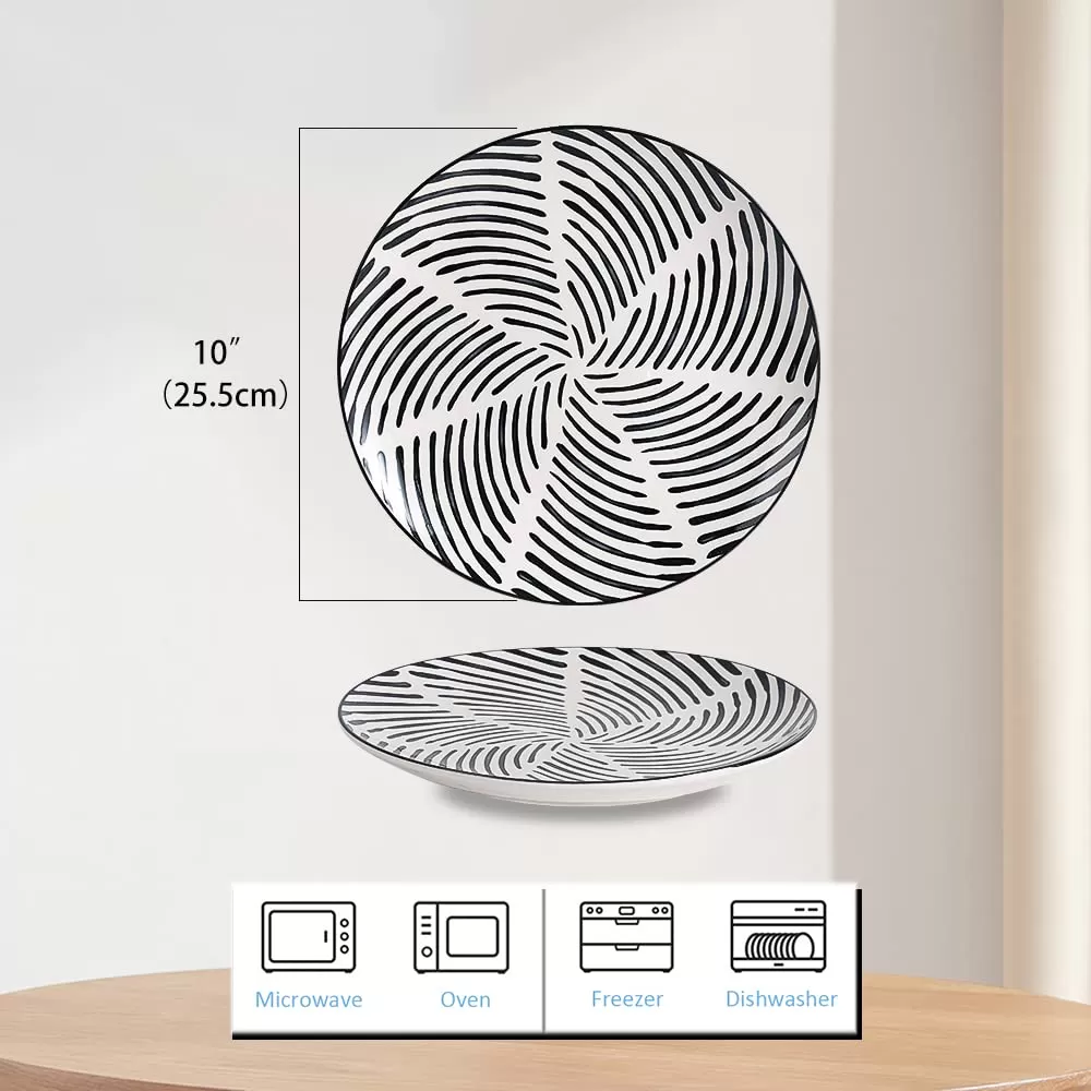 Placas de comedor de cerámica de patrón negro plano moderno al por mayor en China