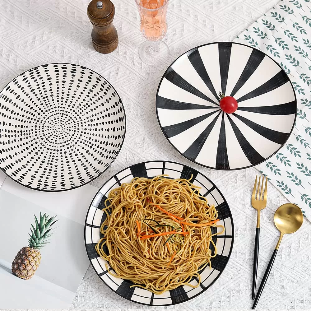 Placas de comedor de cerámica de patrón negro moderno plano en China