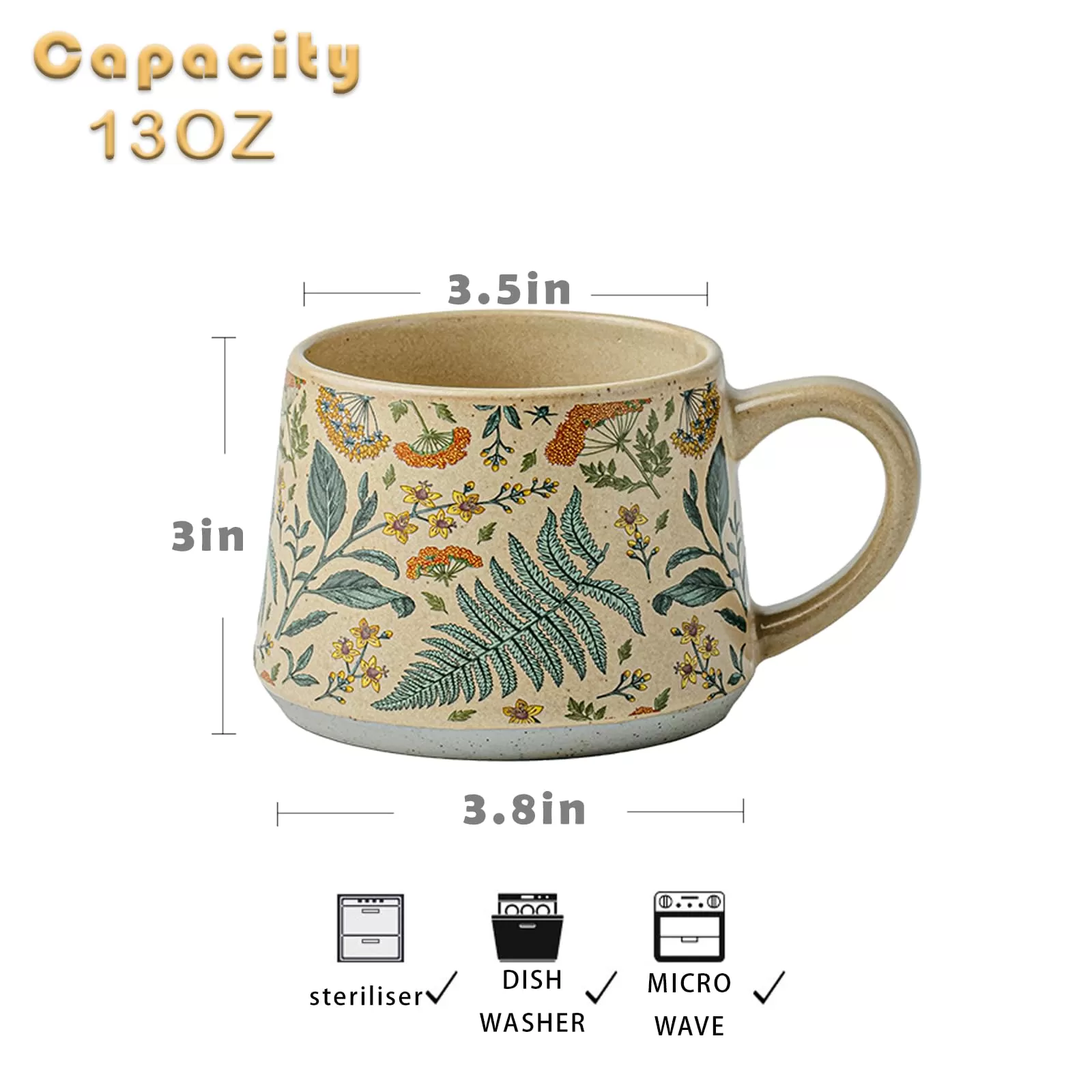 tazas de cerámica floral pintadas a mano