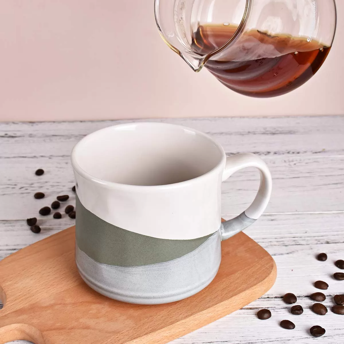 Taza de café grande grande, taza de té grande para oficina y hogar, 21 oz, lavavajillas y microondas, 1 PC (geometría-verde)