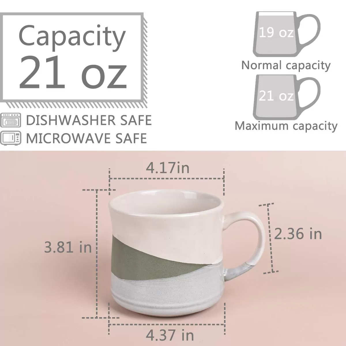 Taza de café grande grande, taza de té grande para oficina y hogar, 21 oz, lavavajillas y microondas, 1 PC (geometría-verde)